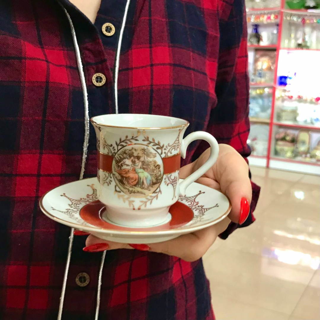 Набор кофейных пар 6шт. ГДР SEP. Фарфор, руч.работа, позолота, деколь. Цена за 6шт. Картинка 1